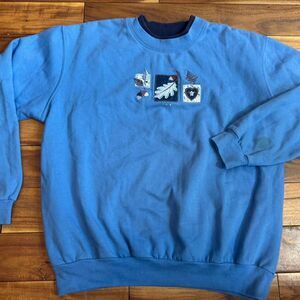 TOP STITCH LARGE VINTAGE Blue Sweatshirt leaf embroidered *fair condition*